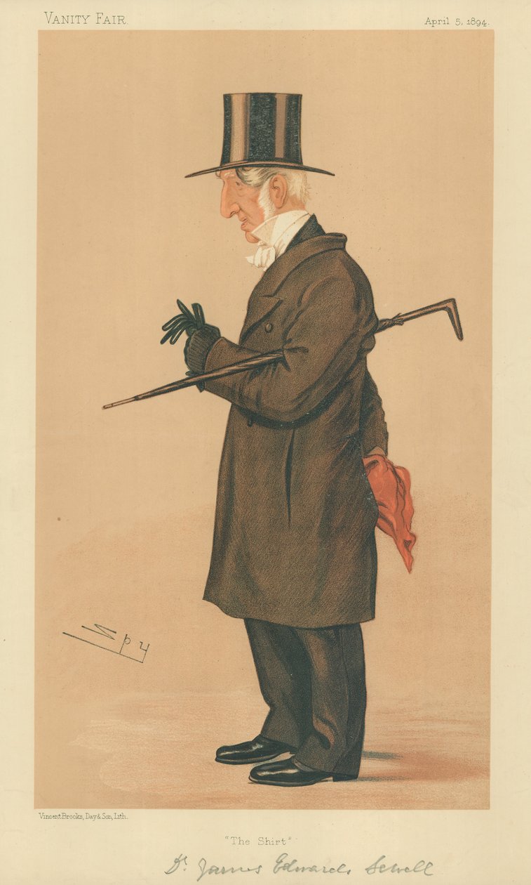 James E Warden Sewell van New College Oxford, The Shirt, 5 april 1894, Vanity Fair cartoon door Leslie Matthew Ward