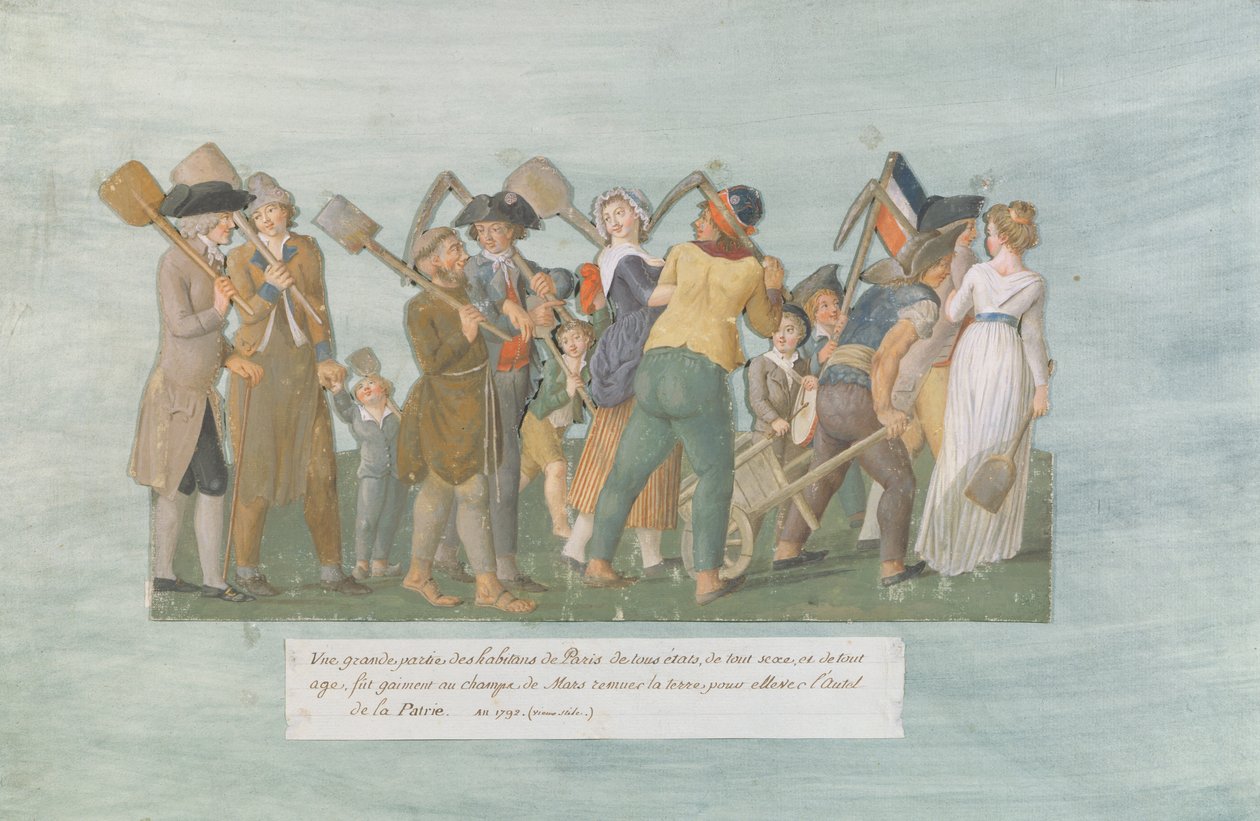 Fol.31 De Parijzenaars gaan naar het Champ de Mars, 1792 (gouache op kaart) door Lesueur Brothers