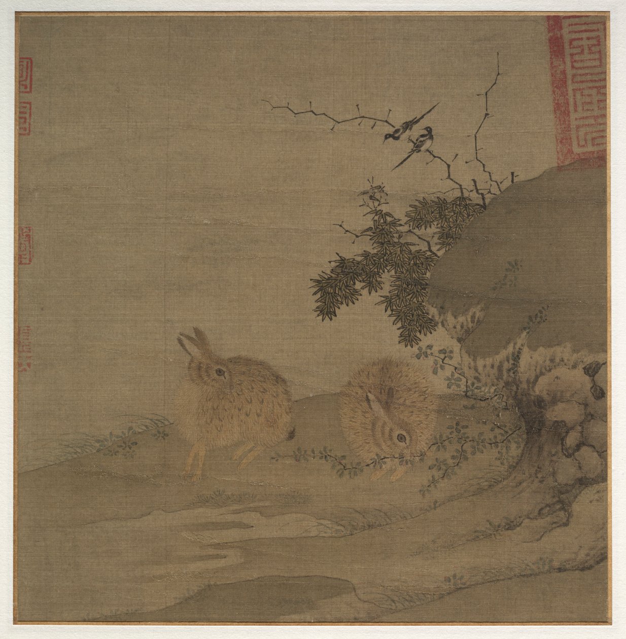 Eksters en wilde konijnen, 1200s door Li Yong