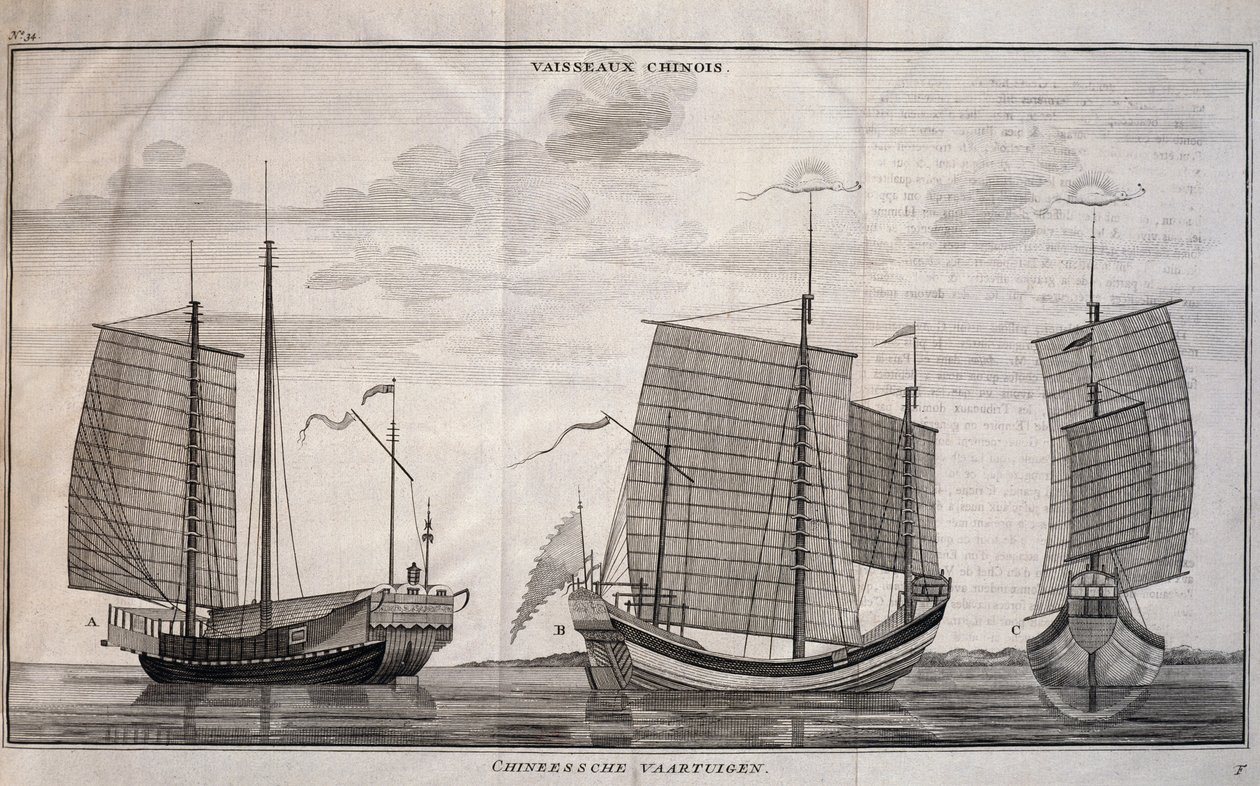 Zeilboten in Macao, gravure door Unbekannt Unbekannt
