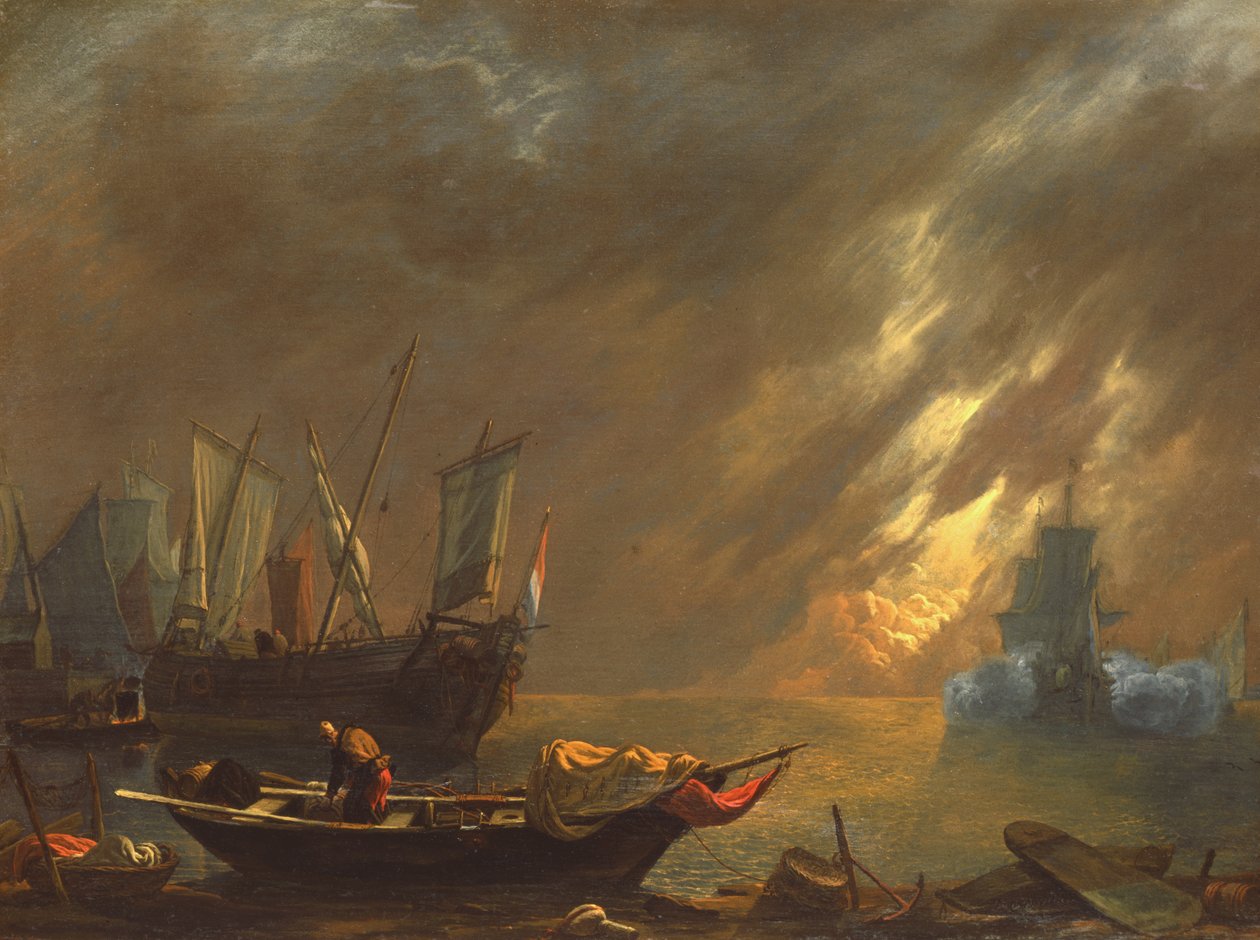 Uitzicht op een Haven bij Zonsondergang door Lieve Verschuier
