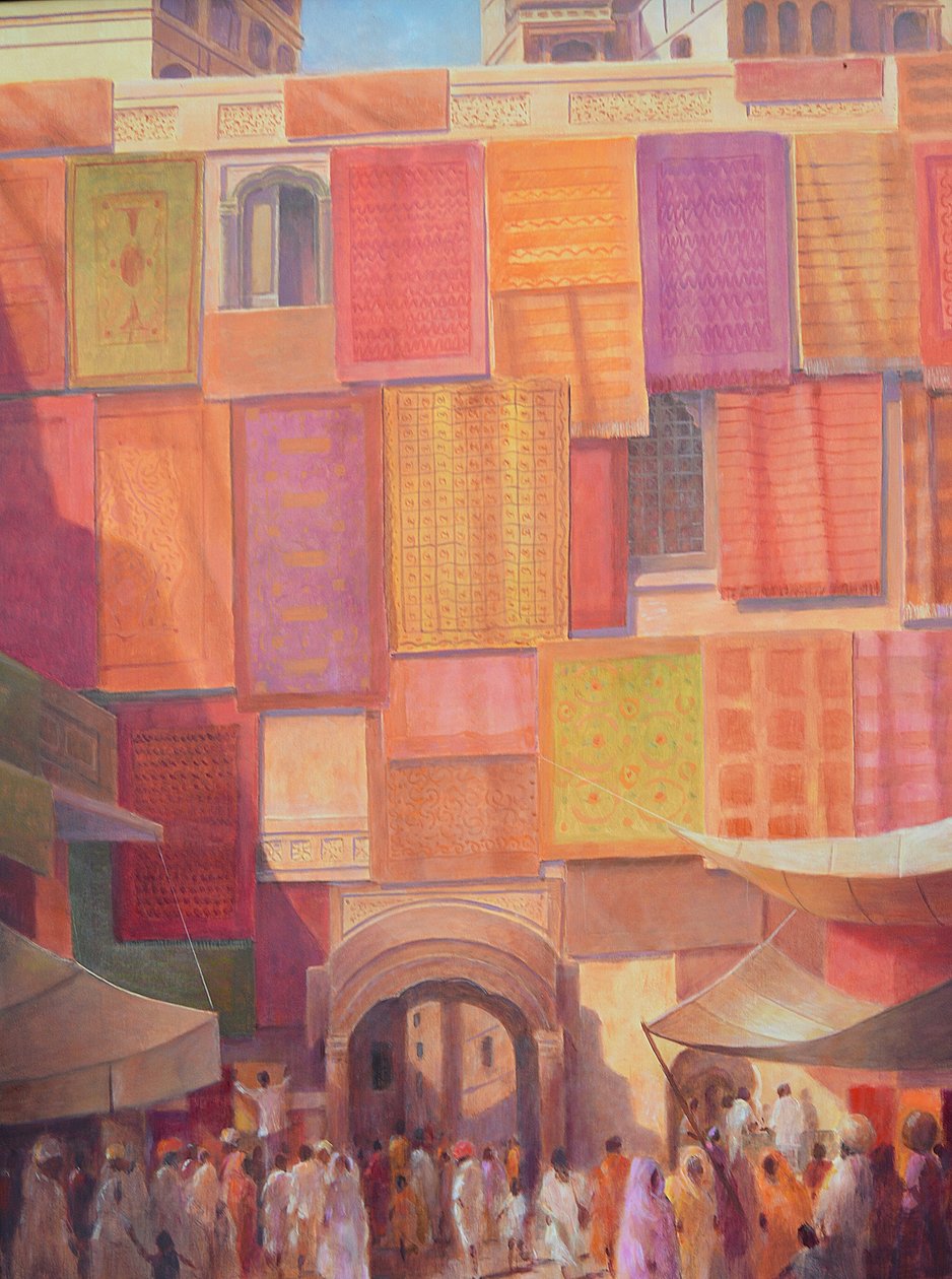 Stadsmuur met tapijten, Jaisalmer door Lincoln Seligman