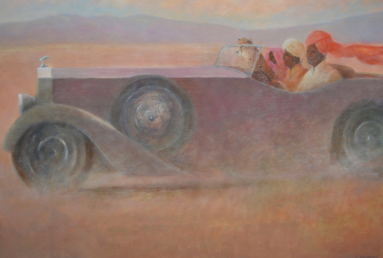 Drie + cheetah in een Rolls door Lincoln Seligman