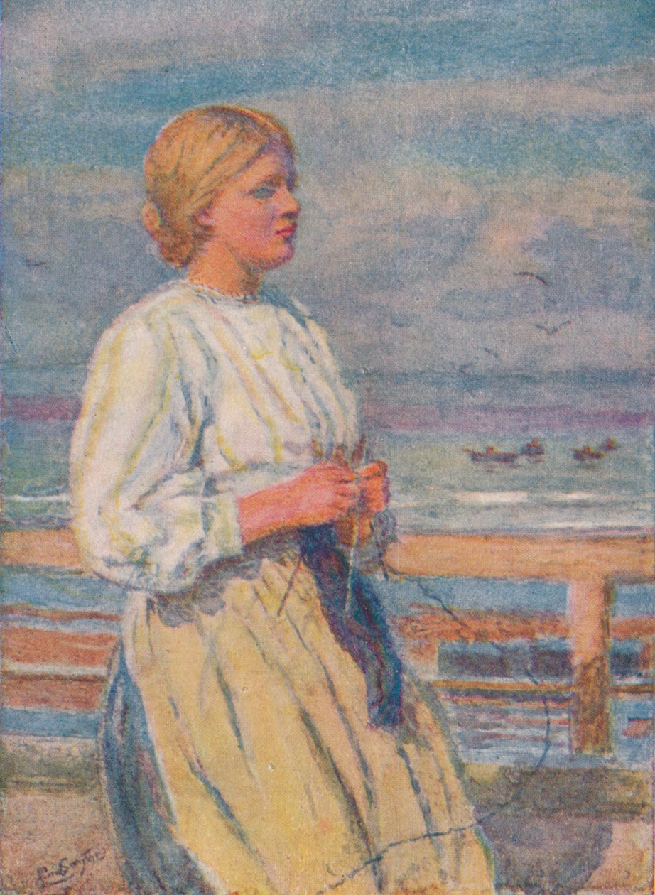 Meisje dat breit, ca. 1917, 1919 door Lionel Percy Smythe