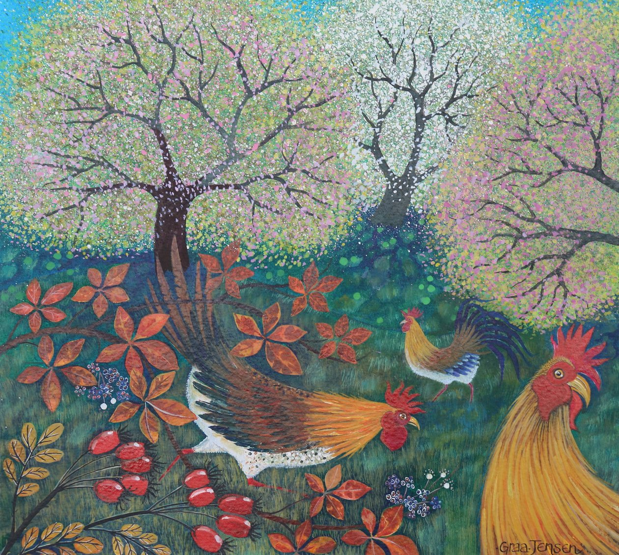 Paashoenen, 2024 (acrylverf op papier) door Lisa Graa Jensen