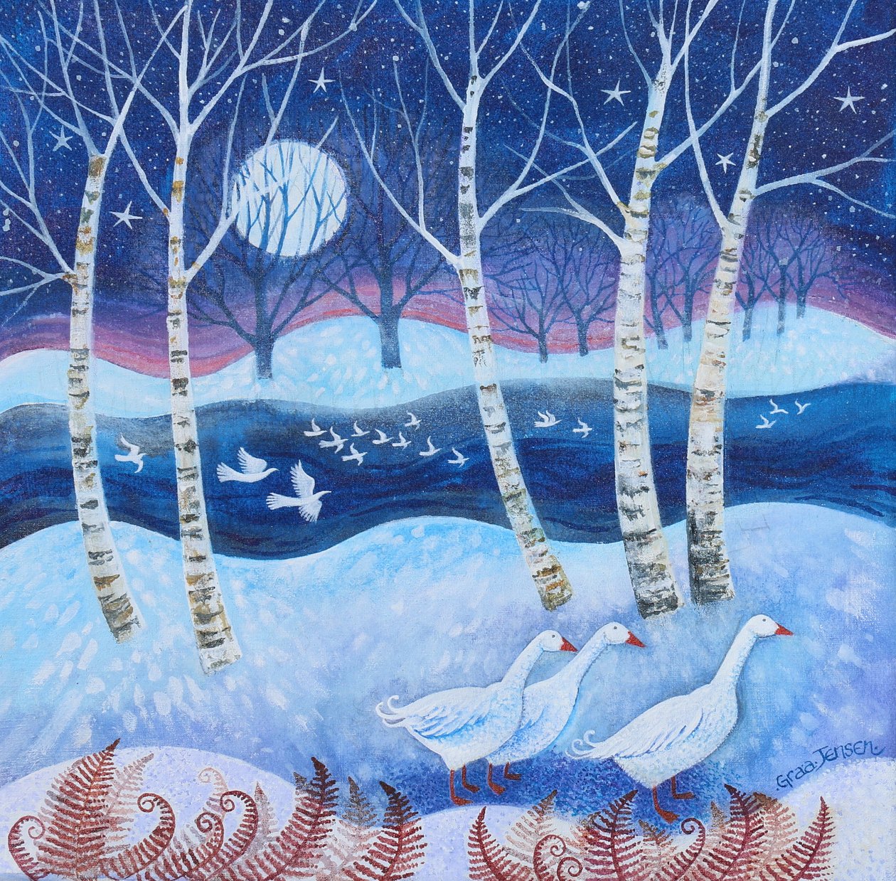 Sneeuwvlucht, 2024 (acrylverf op linnen) door Lisa Graa Jensen