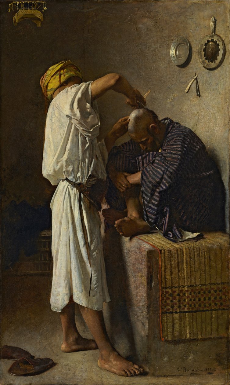 Een oosterse kapperszaak door Léon Bonnat