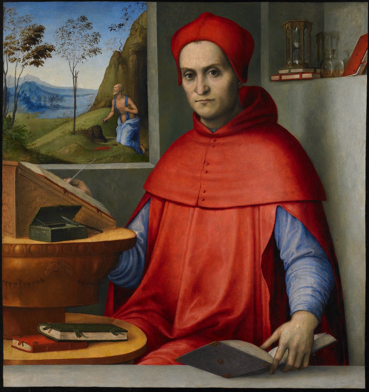 Portret van een kardinaal in zijn studeerkamer, c.1510-20 door Lorenzo Costa