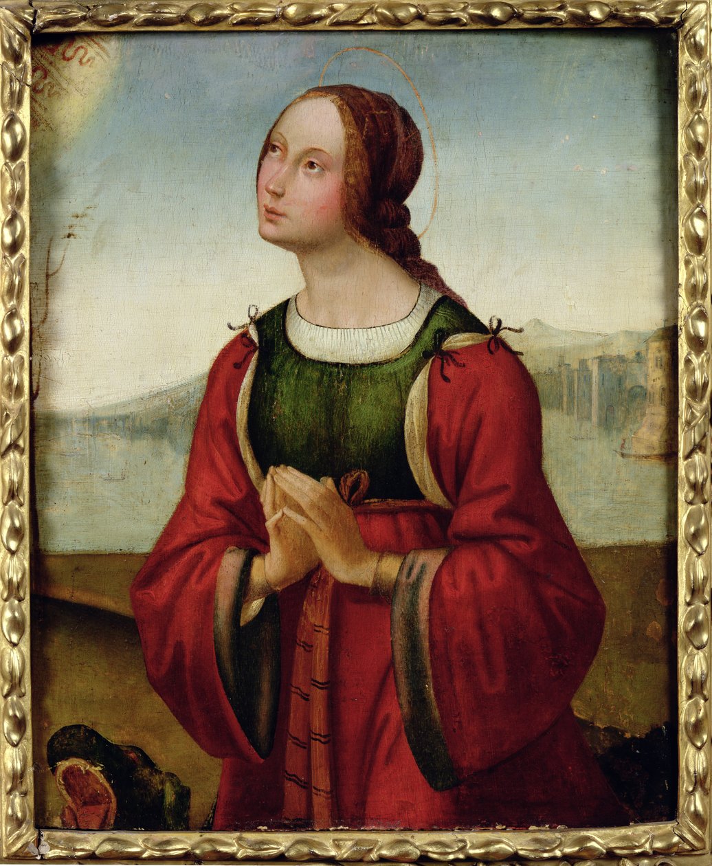 Sint-Margaretha in gebed door Lorenzo Costa