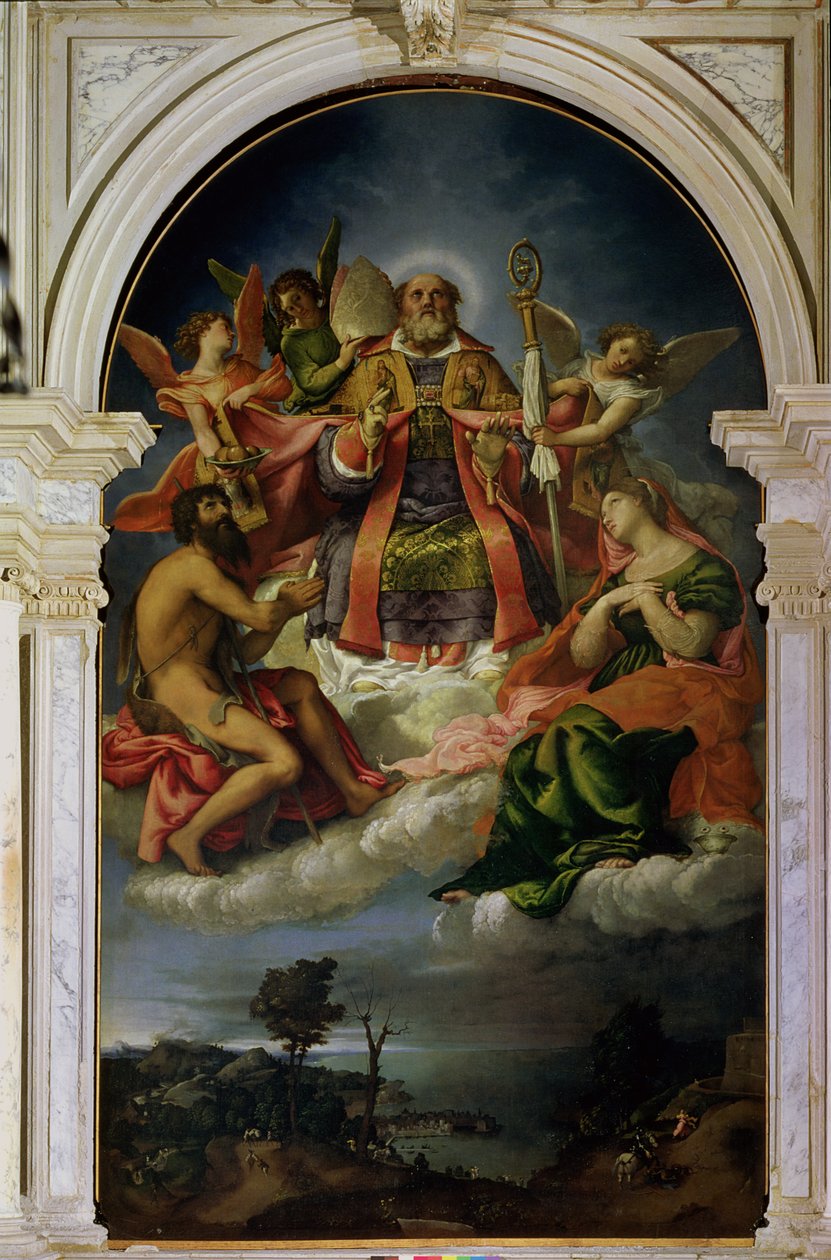 Sint-Nicolaas in Glorie met Heiligen door Lorenzo Lotto
