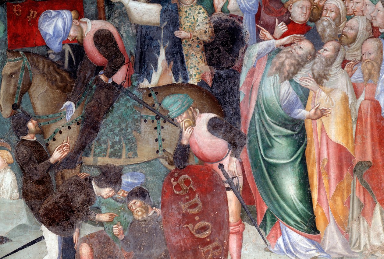 De kruisiging (detail van soldaten) door Lorenzo Salimbeni
