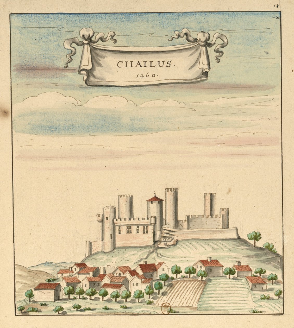 Château de Châlus in 1460 door Louis Boudan