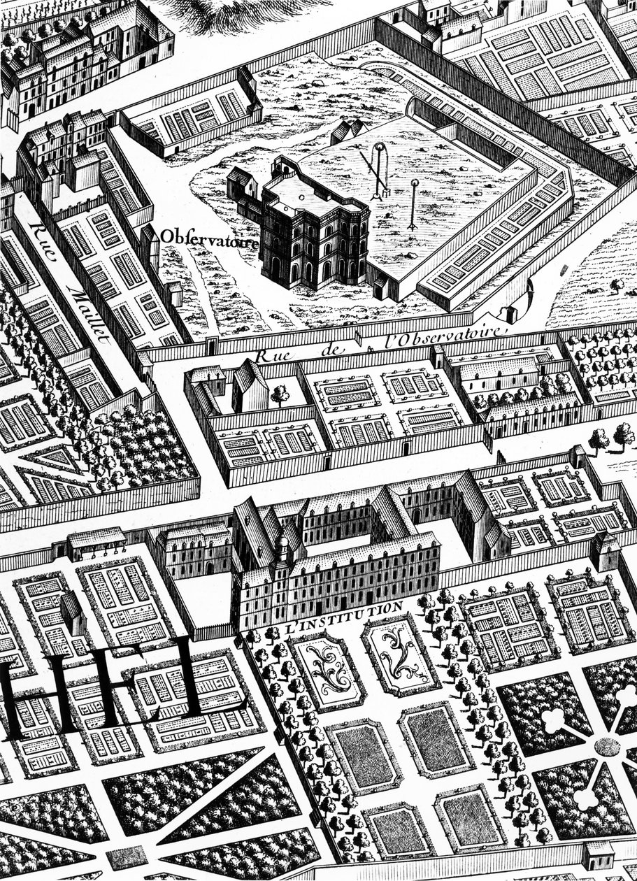 Het observatorium, detail van het Plan van Parijs, bekend als het Plan de Turgot, gegraveerd door Claude Lucas, 1734-39 gravure (detail) door Louis Bretez