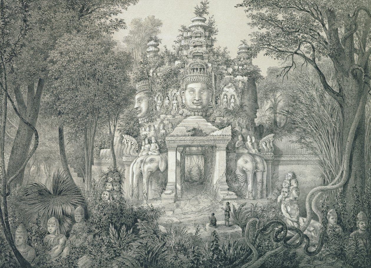 Een portaal bij Angkor Thom, 1873 door Louis Delaporte