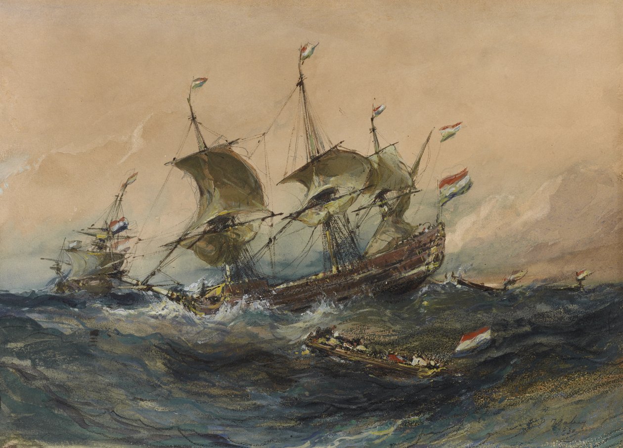 Nederlandse Schepen in een Storm door Eugene Isabey