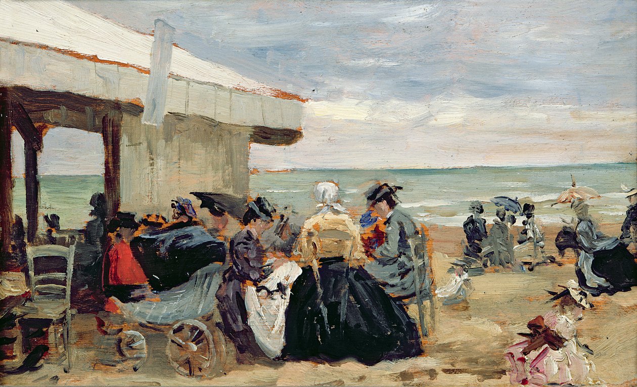 Een strandtafereel door Eugene Louis Boudin