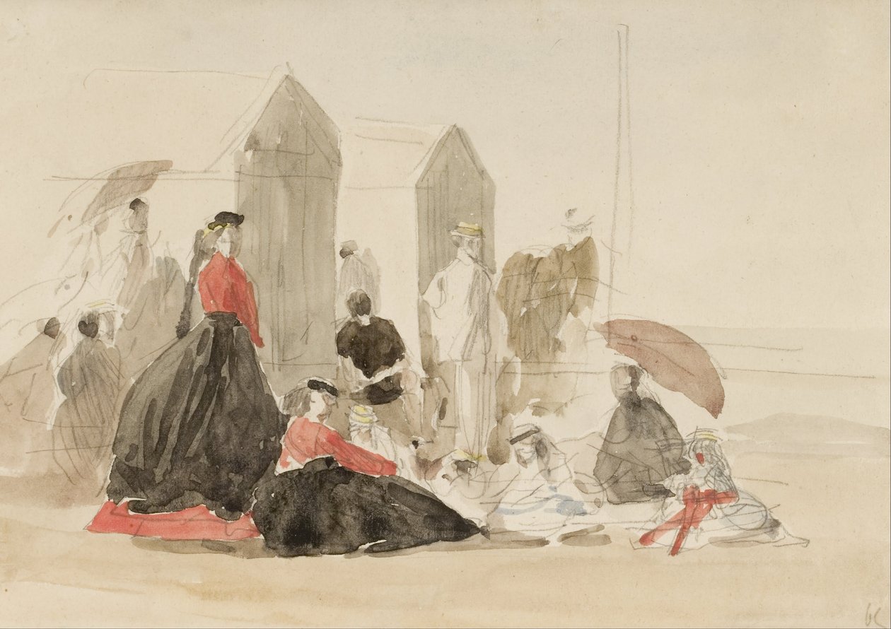 Crinolines en Hutten door Eugene Louis Boudin