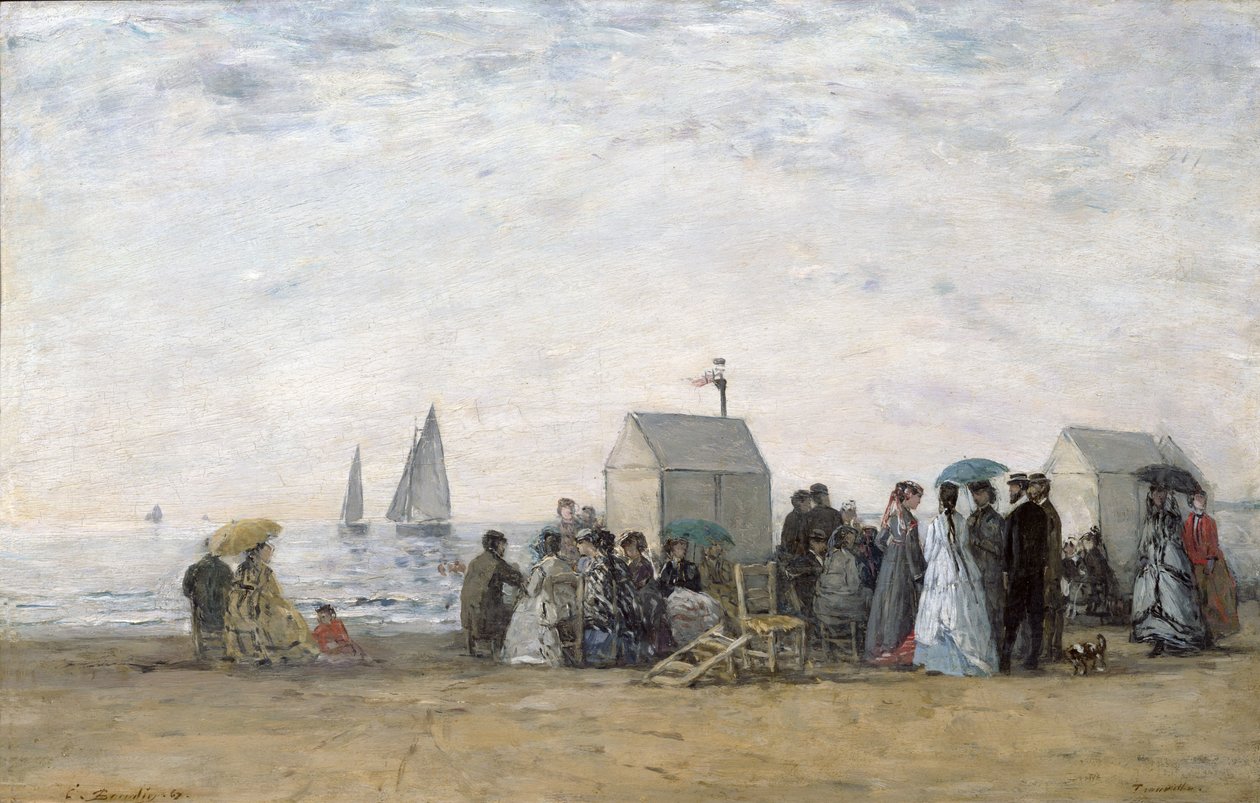 Het strand van Trouville, 1867 door Eugene Louis Boudin