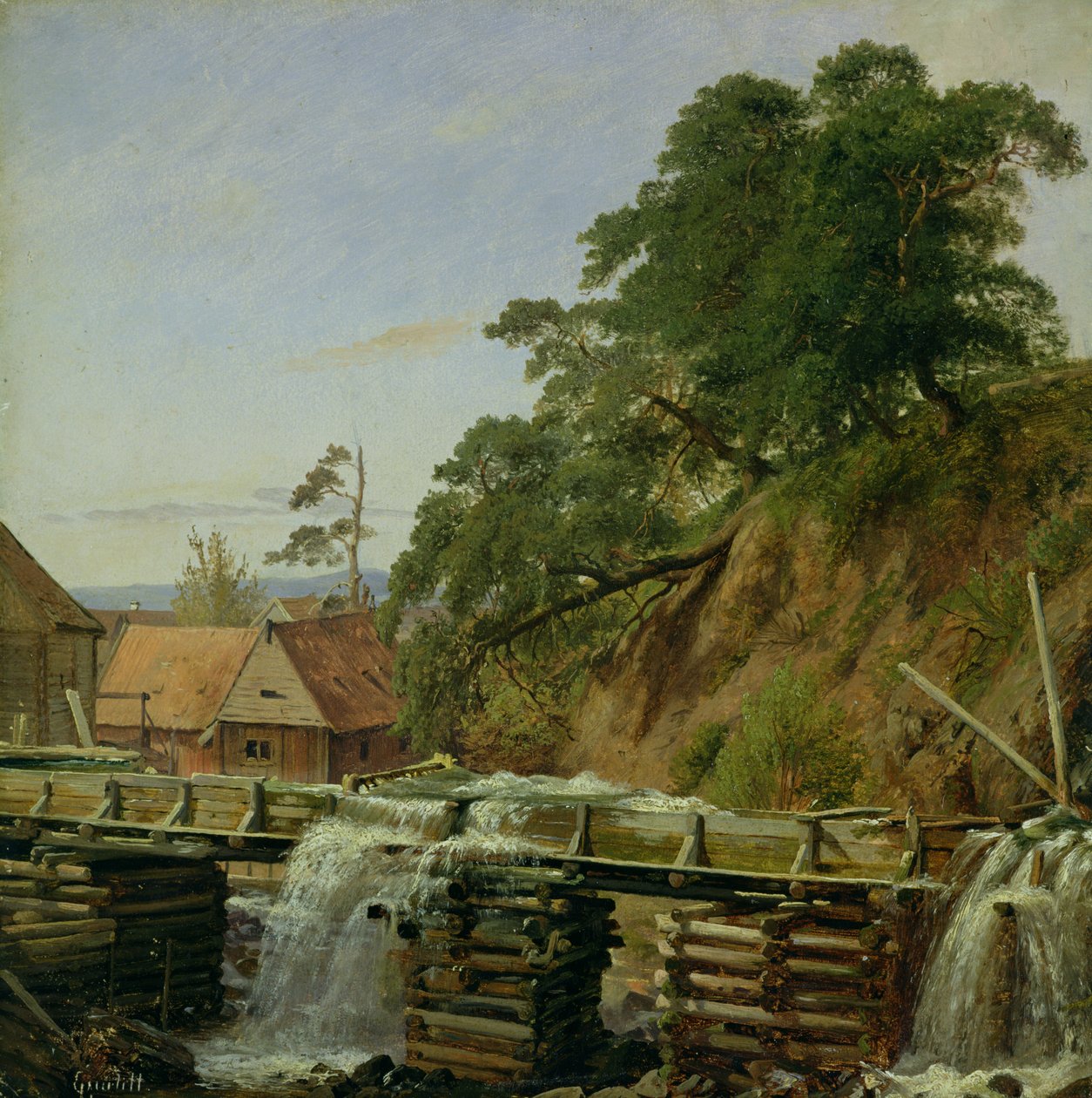 Een watermolen in Christiania, c.1834 door Louis Gurlitt