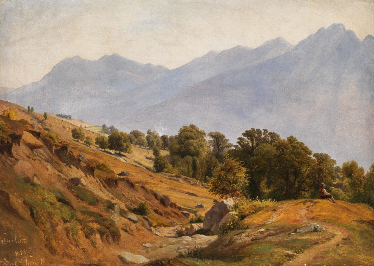 Berglandschap in de omgeving van Dorf Tirol door Louis Gurlitt