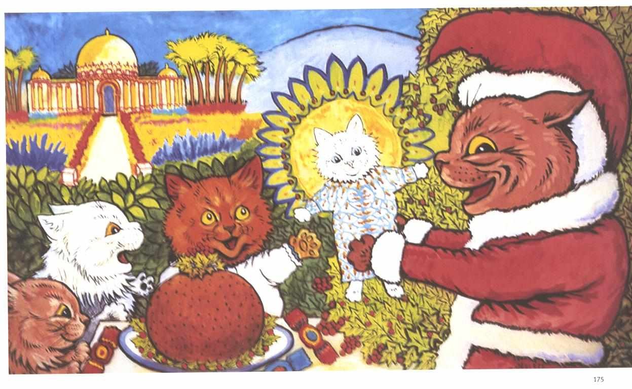 Kerstmis van katten door Louis Wain