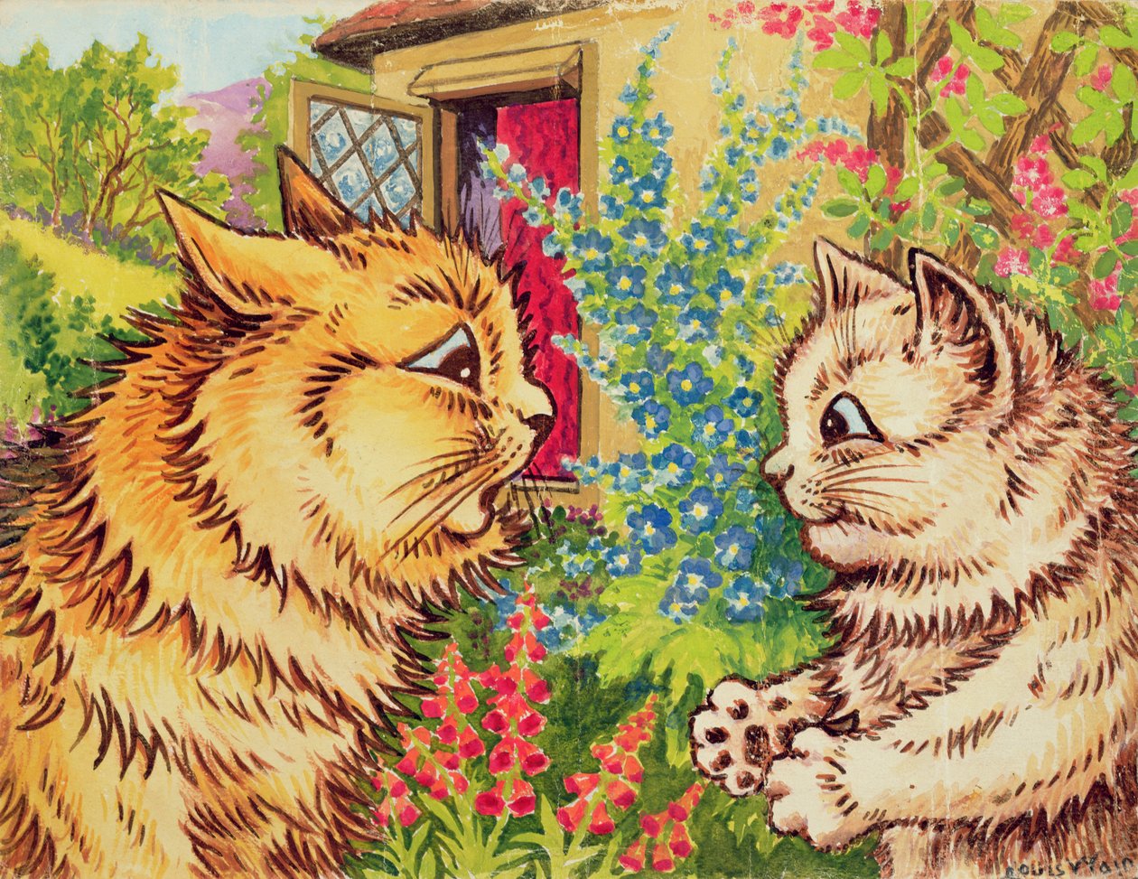 Katten in een tuin door Louis Wain