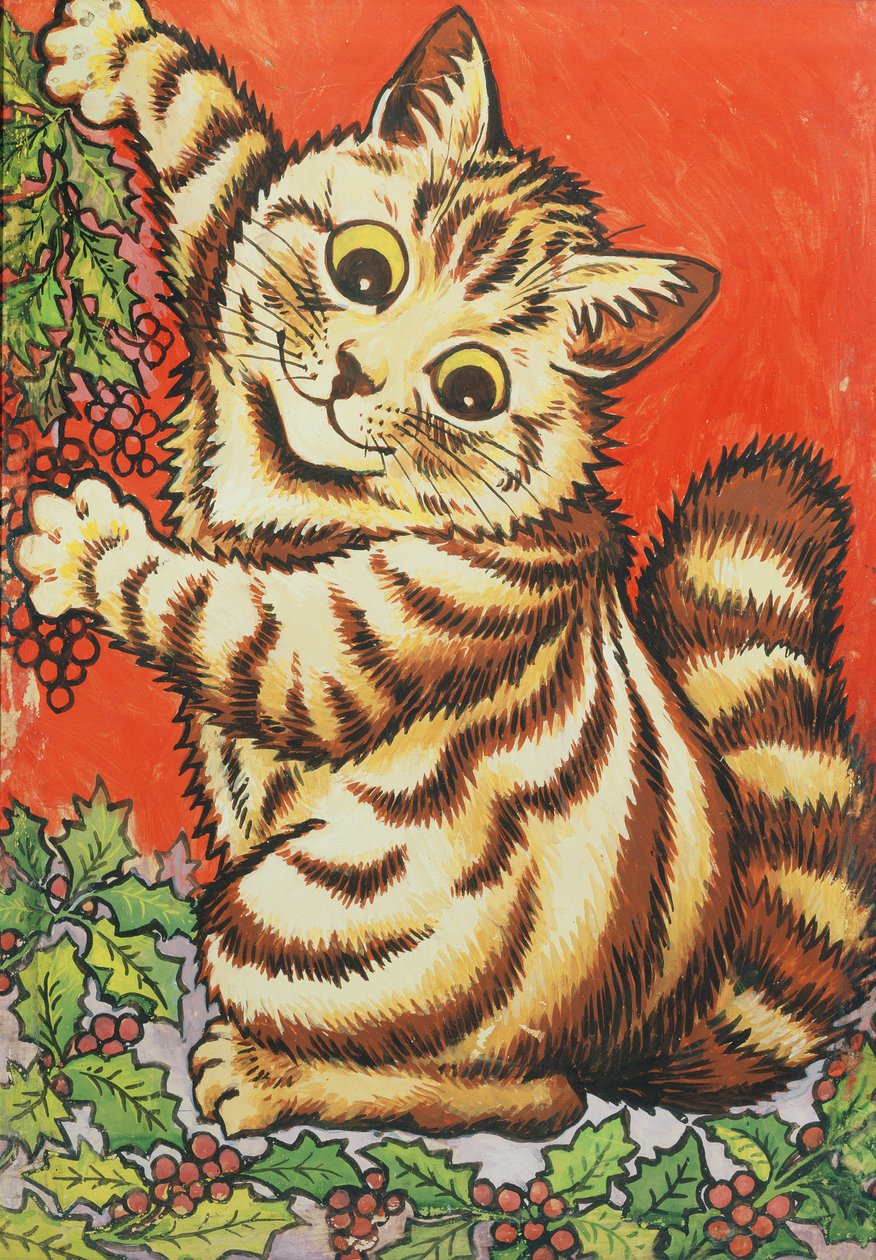 Kerstkat door Louis Wain