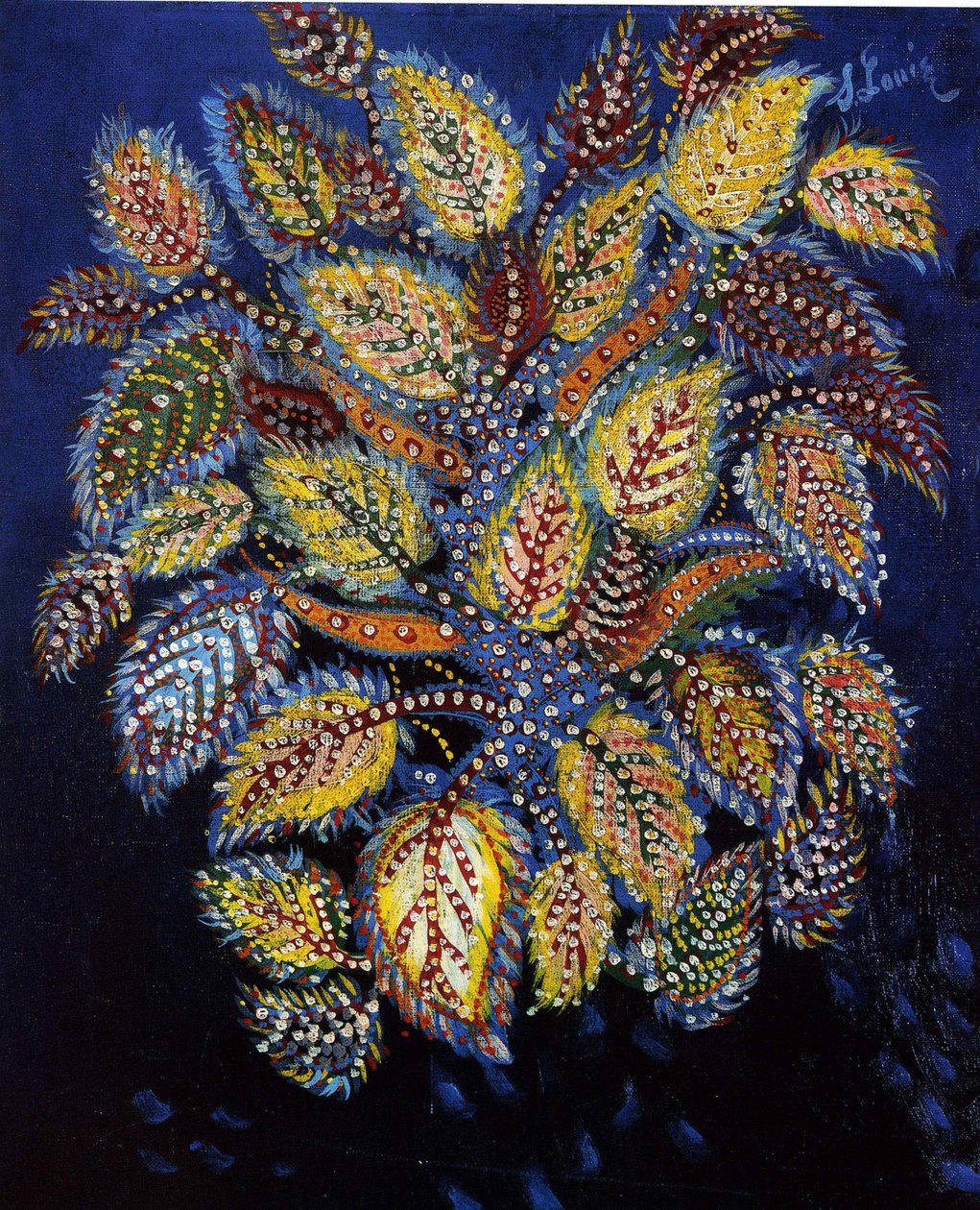 Gevlekte bloemen op een blauwe achtergrond, 1929 door Louis