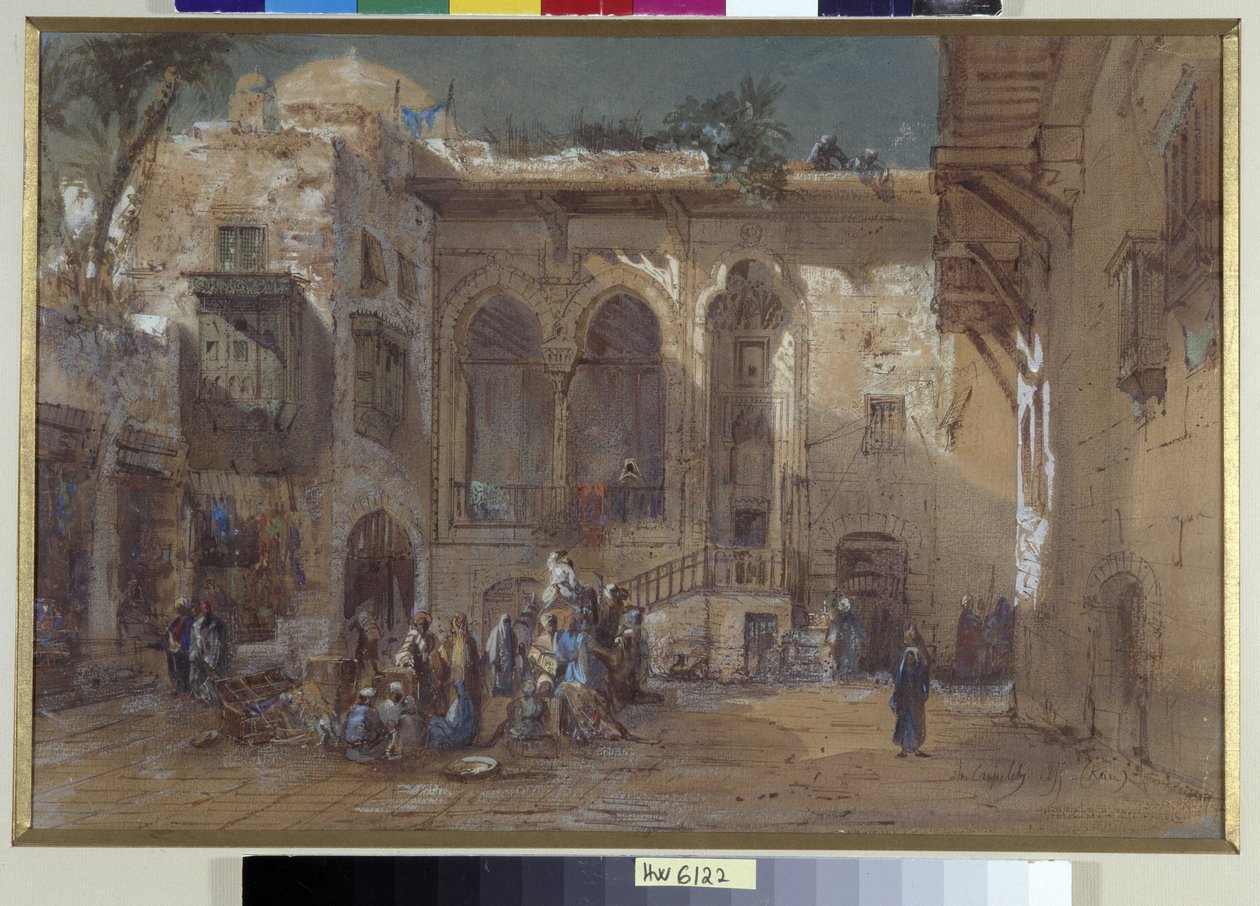 Een levendig plein in Caïro, Egypte door Louis Amable Crapelet