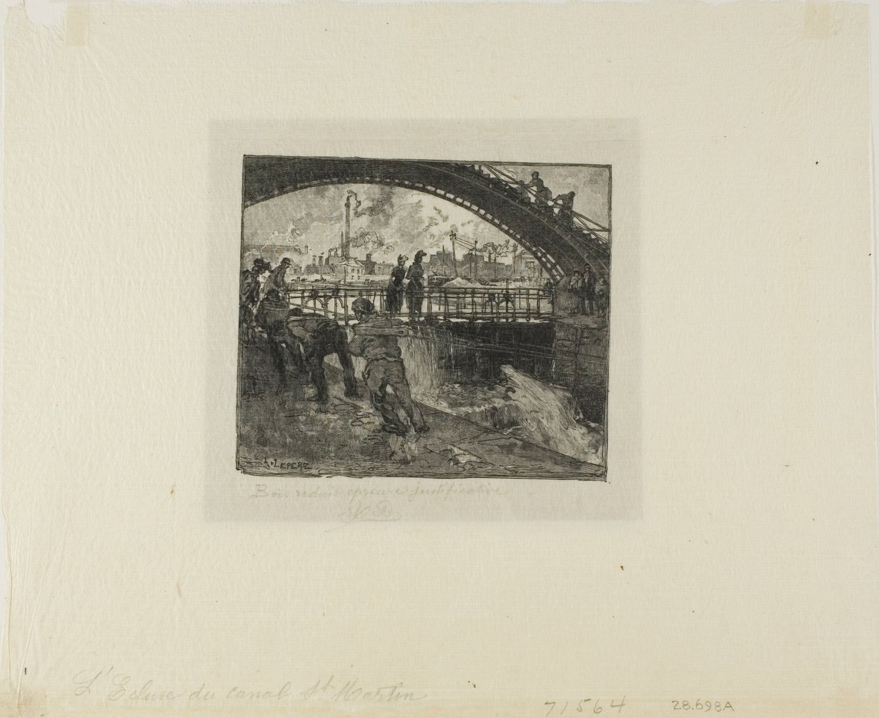 Sluis van het Canal Saint-Martin door Louis Auguste Lepère