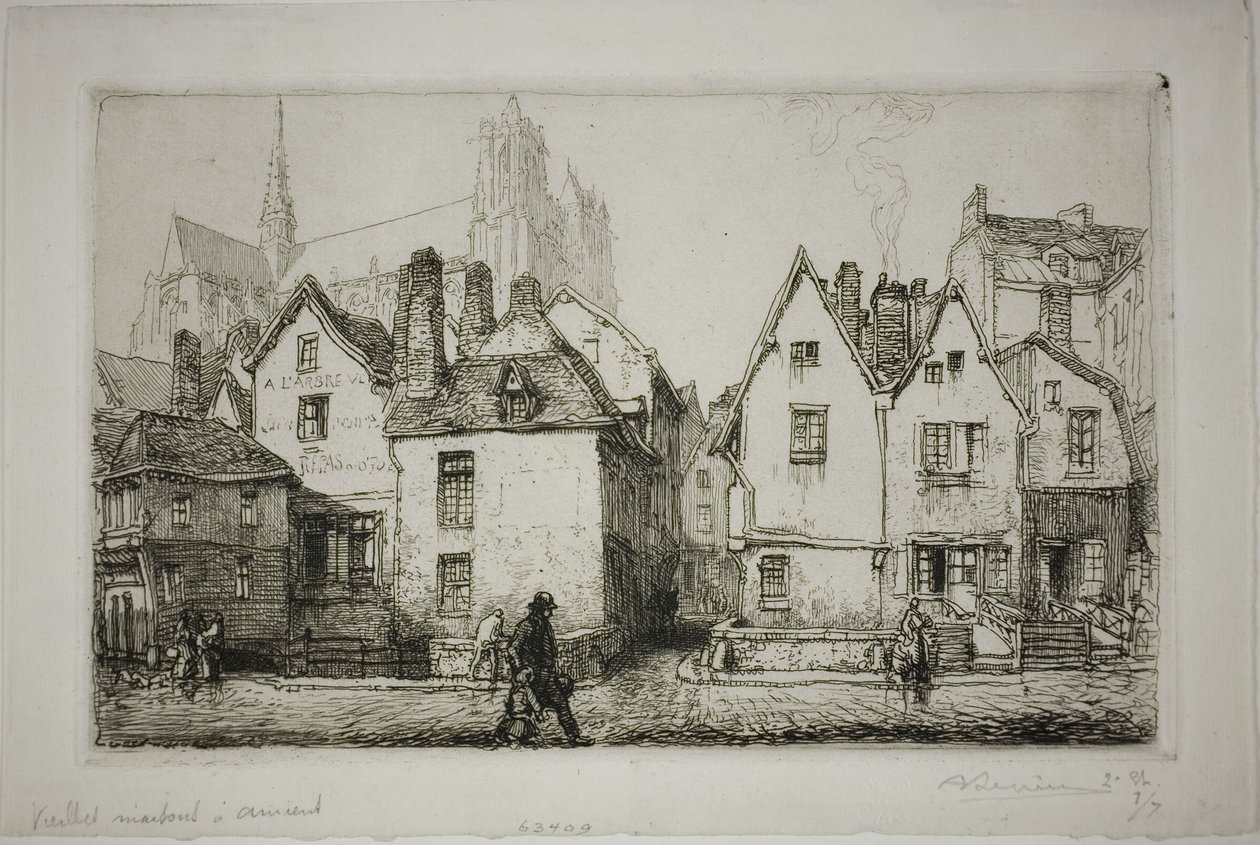 Oude huizen, Amiens door Louis Auguste Lepère