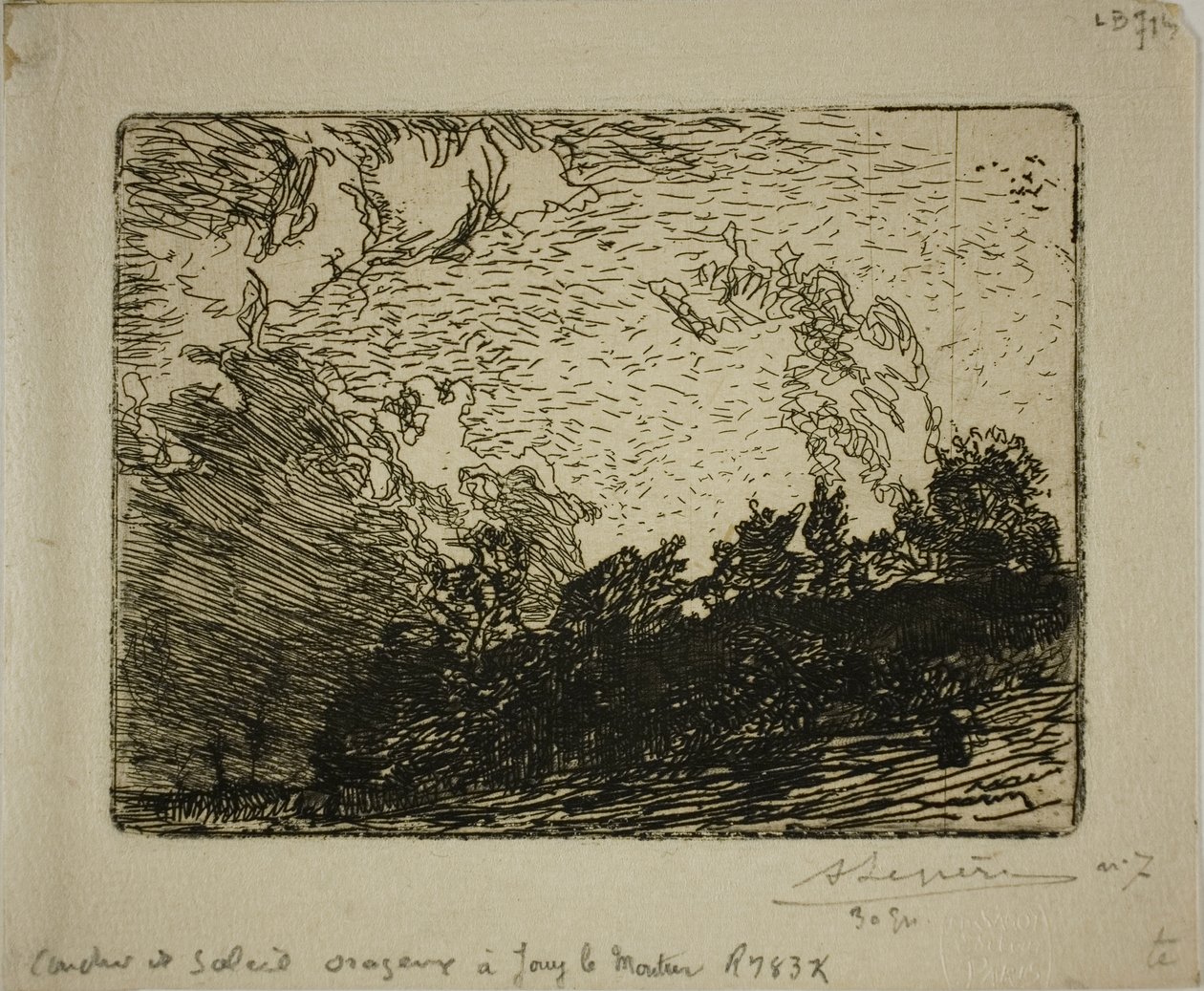 Stormachtige zonsondergang, Jouy-le-Moutier door Louis Auguste Lepère