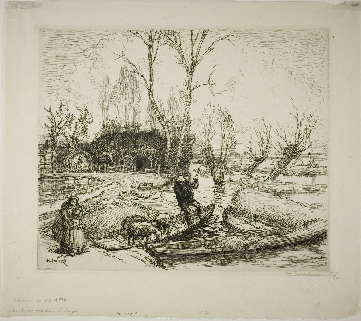 De overstroomde marais: De herder door Louis Auguste Lepère