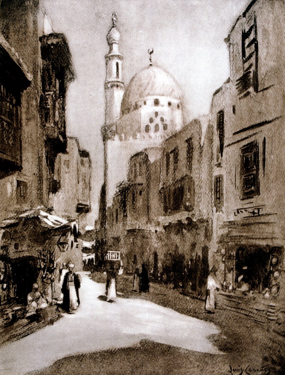Oude straat in zonlicht, Caïro, Egypte, 1928 door Louis Cabanes