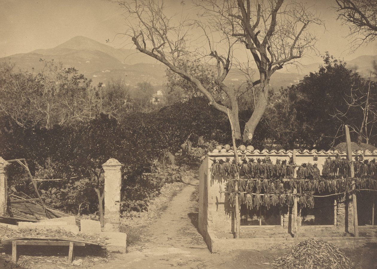 Landbouwscène met Bergen, 1850s door Louis Crette