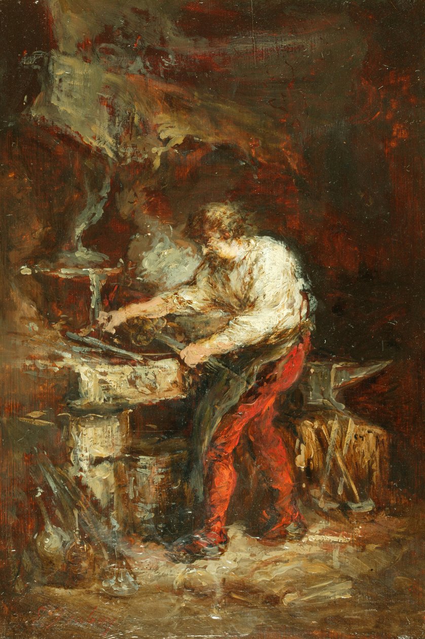De smederij door Louis Eugene Gabriel Isabey