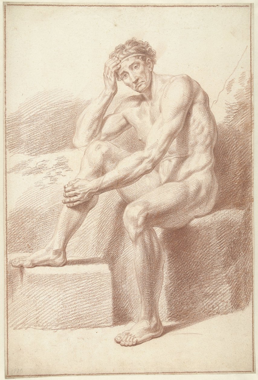 Mannelijk naakt, zittend met opgetrokken knieën door Louis Fabritius Dubourg