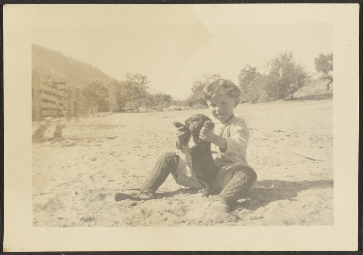 [Jongen en hond op het strand] door Louis Fleckenstein