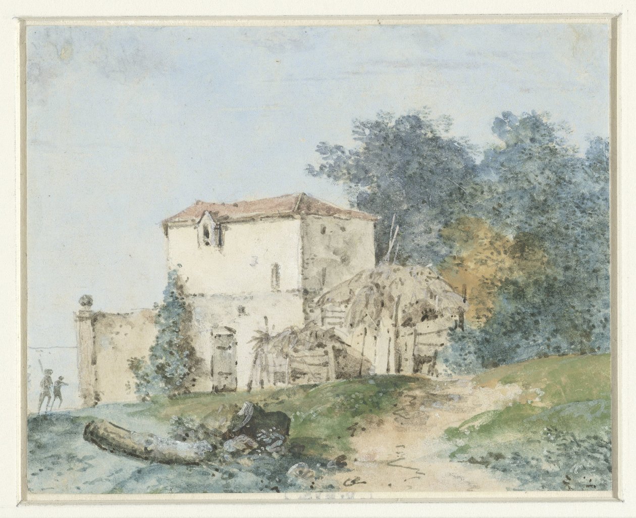 Buitenhuis in een landschap door Louis Gabriel Moreau