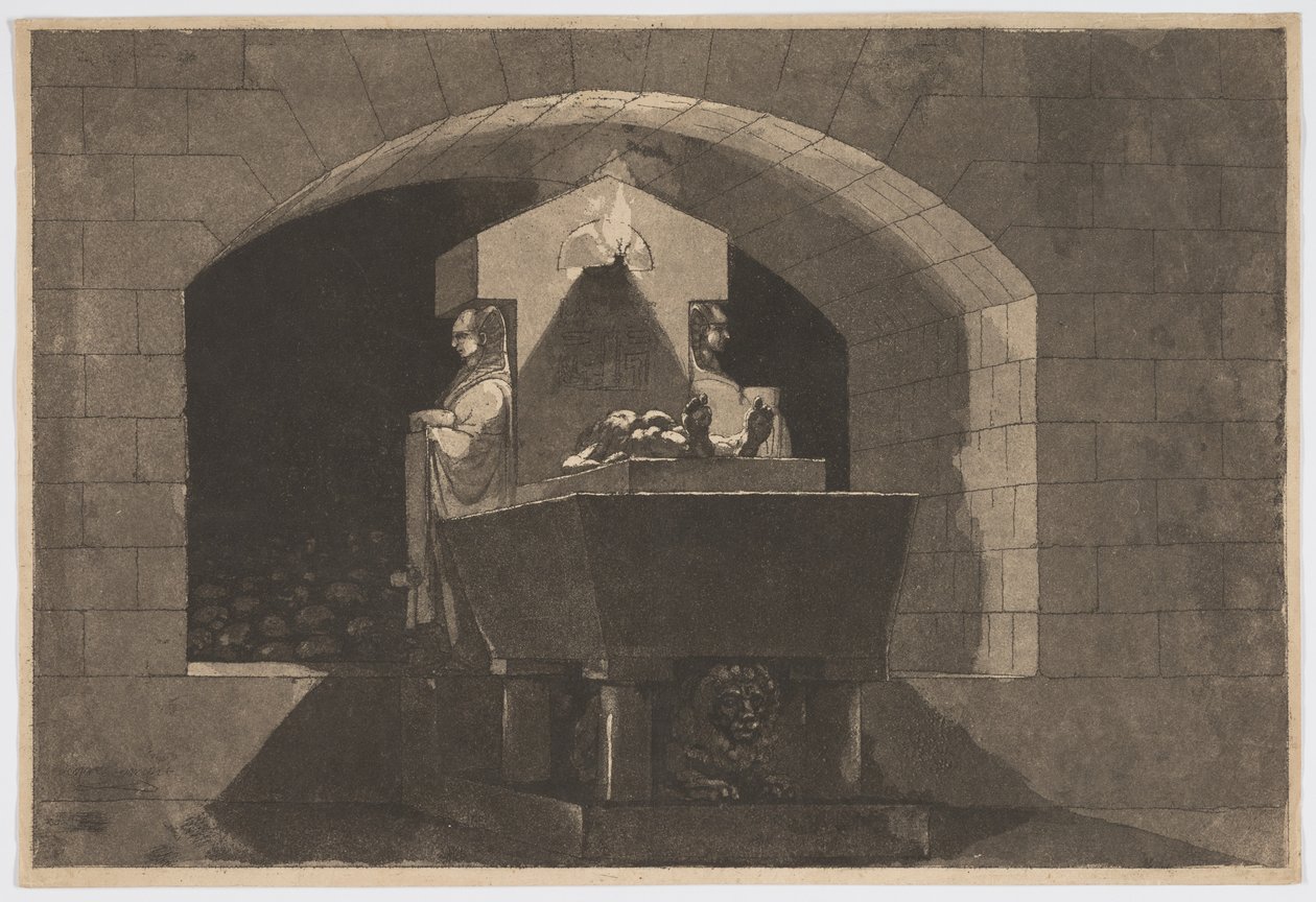 Graf met Kariatiden door Louis Jean Desprez