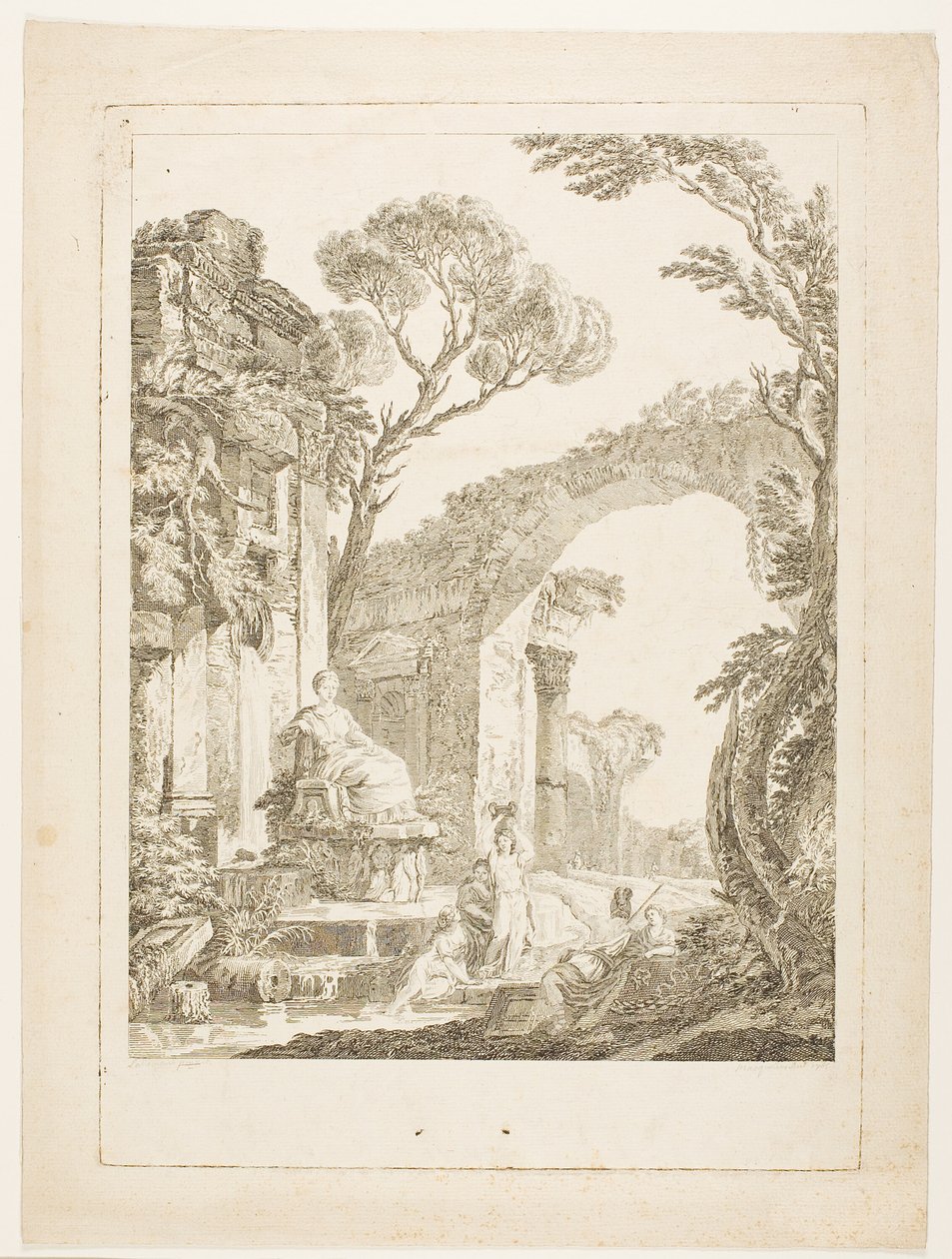 De fontein in de ruïnes door Louis Joseph Masquelier