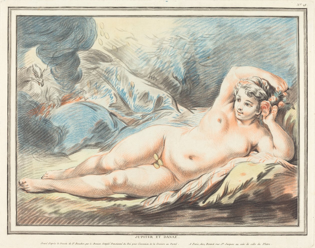 Jupiter en Danaë door Louis Marin Bonnet after François Boucher