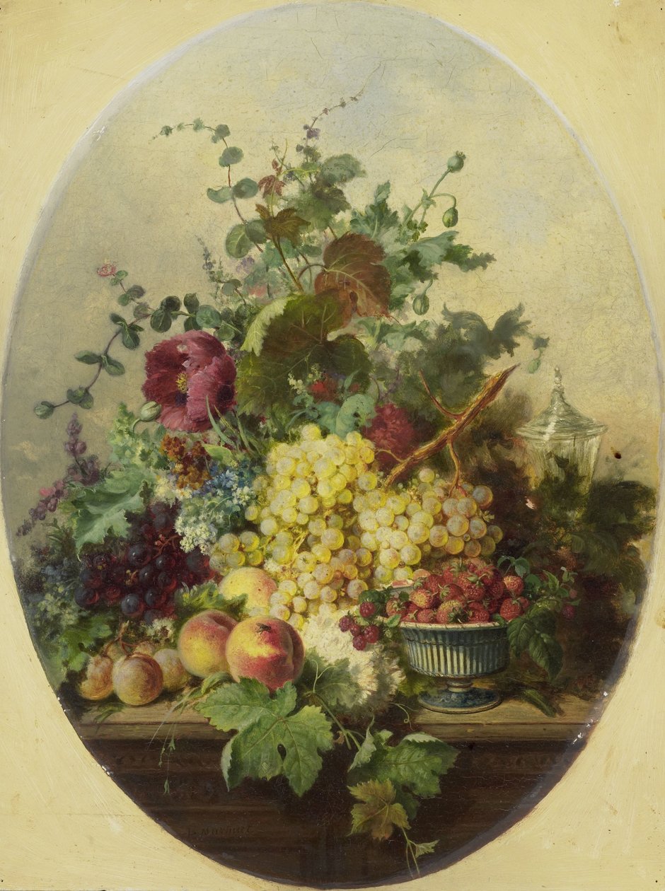 Stilleven met vruchten en bloemen door Louis Martinet