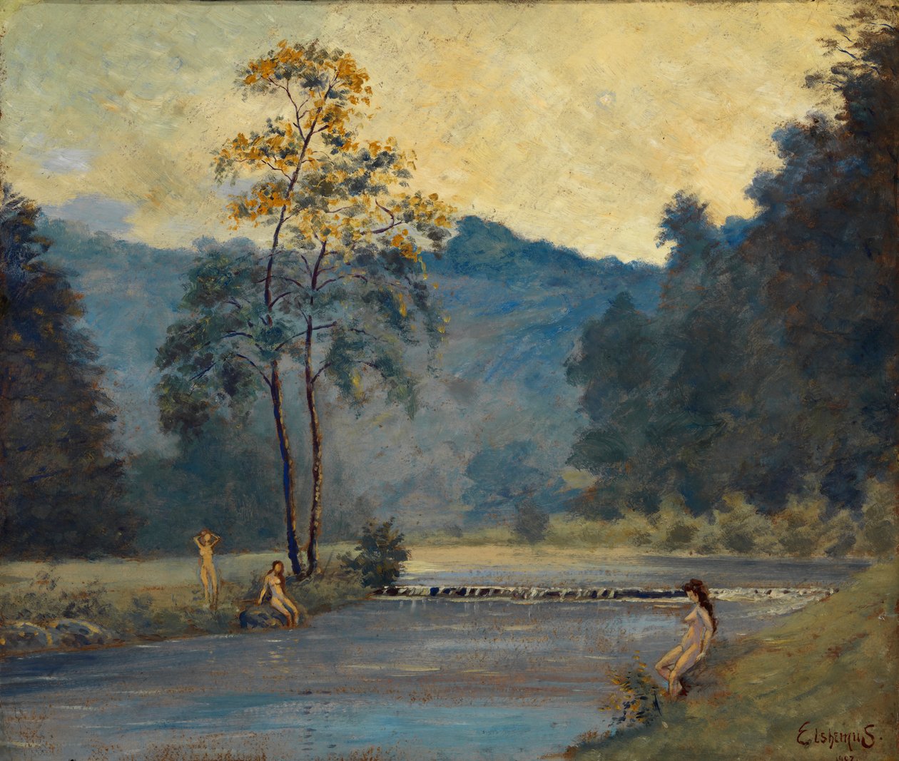 Drie meisjes en rivier, 1907 door Louis Michel Eilshemius