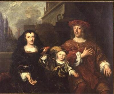 Een oudere vrouw, haar zoon en kleinzoon door Louis Vallee