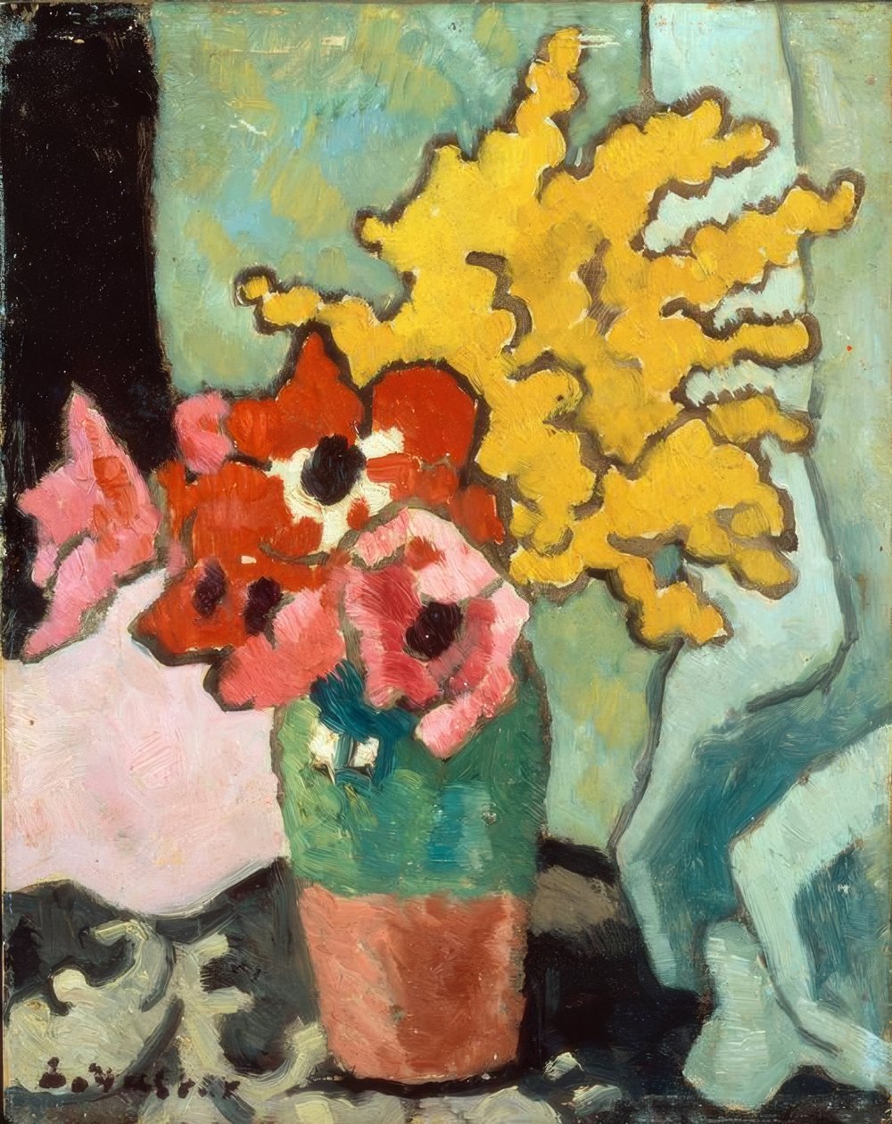 Anemonen en mimosa door Louis Valtat