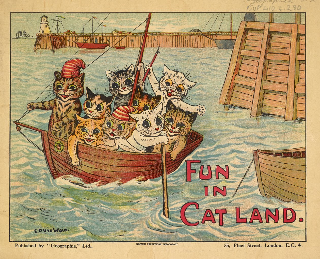 Katten in een boot door Louis Wain