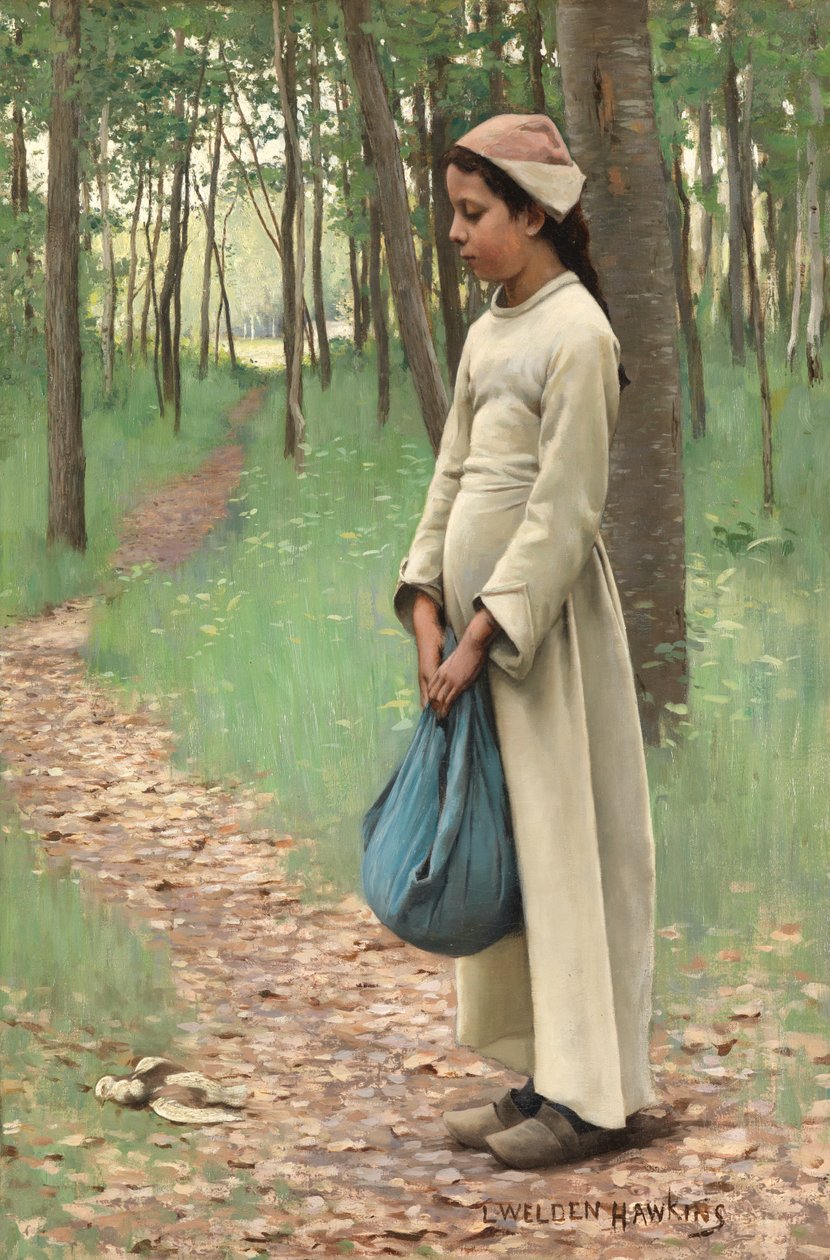 Meisje met knapzak door Louis Welden Hawkins