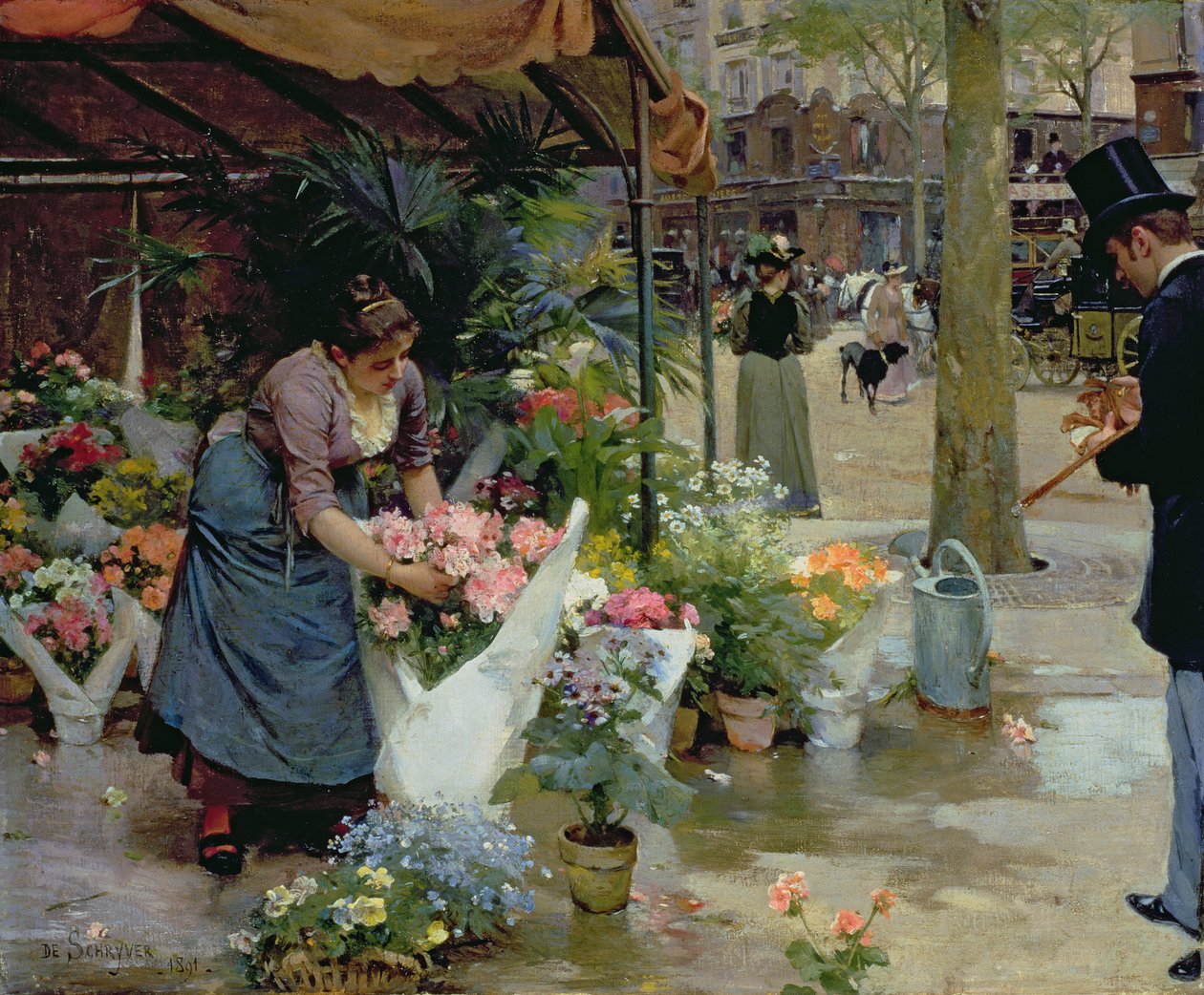 Bloemenmarkt in Parijs door Louis de Schryver