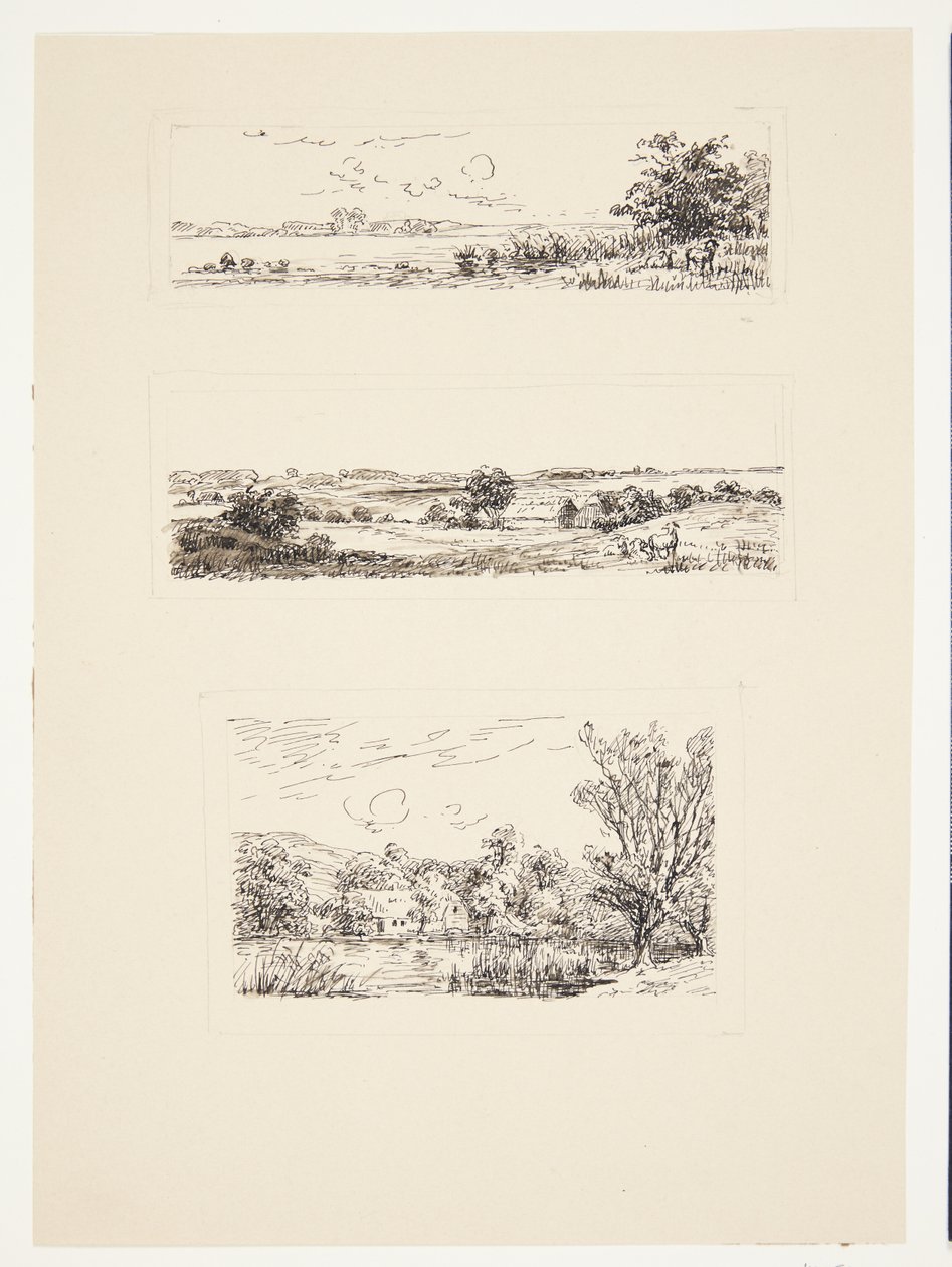 Blad met drie kleine landschappen door Louise Ravn Hansen